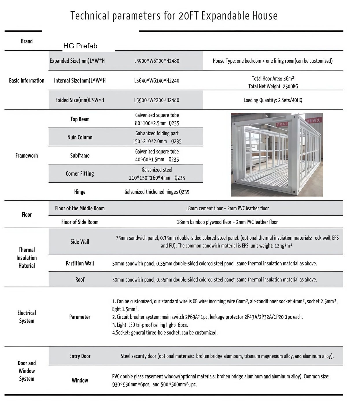 20FT full technical specification sheet