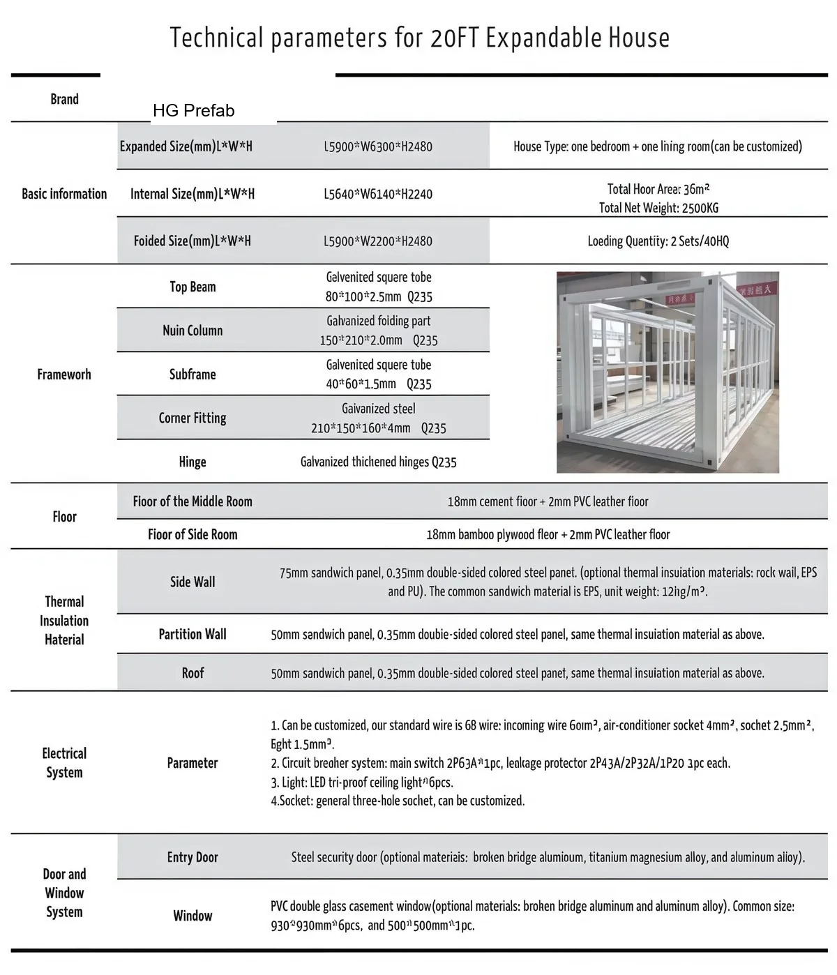 20FT full technical specification sheet