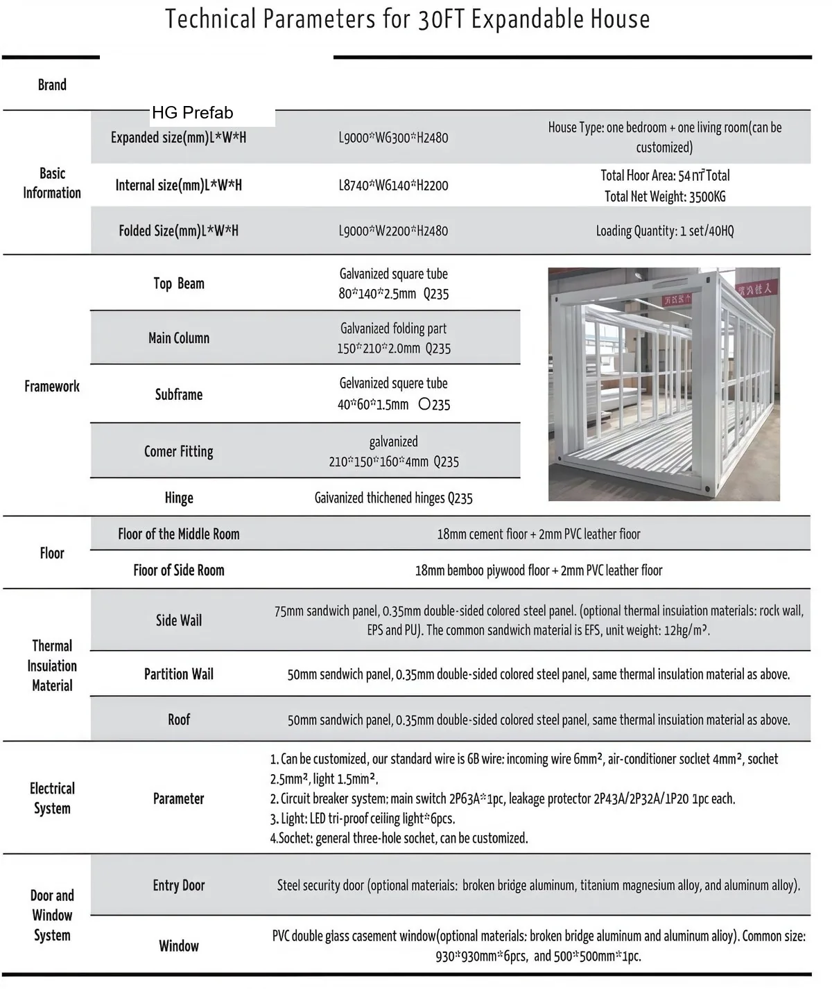 30FT full technical specification sheet